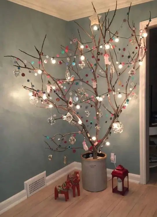Decoração de Natal simples e barata com tronco de árvore