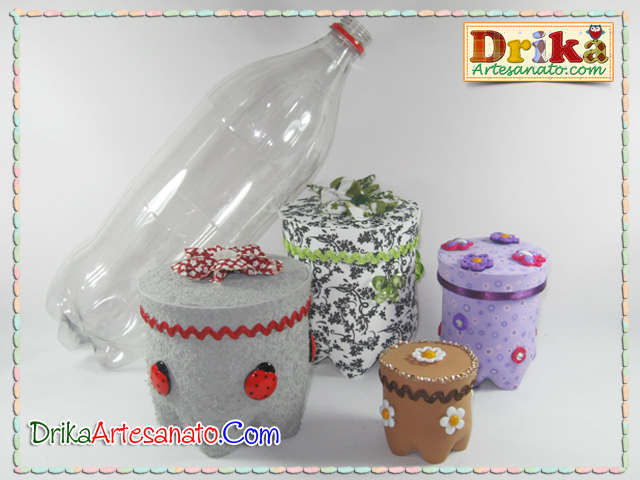 Potes de garrafa pet decorados para o Dia das Mães Potes de garrafa pet decorados para o Dia das Mães