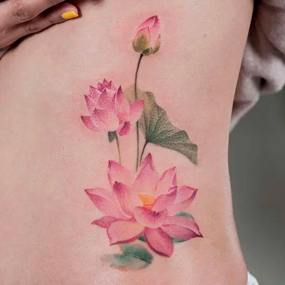 Flores de lótus para tatuar nas costelas