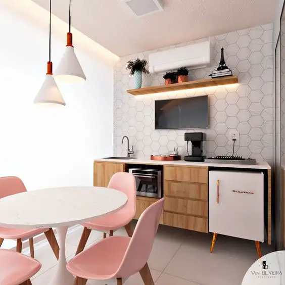 Cozinha compacta rosa