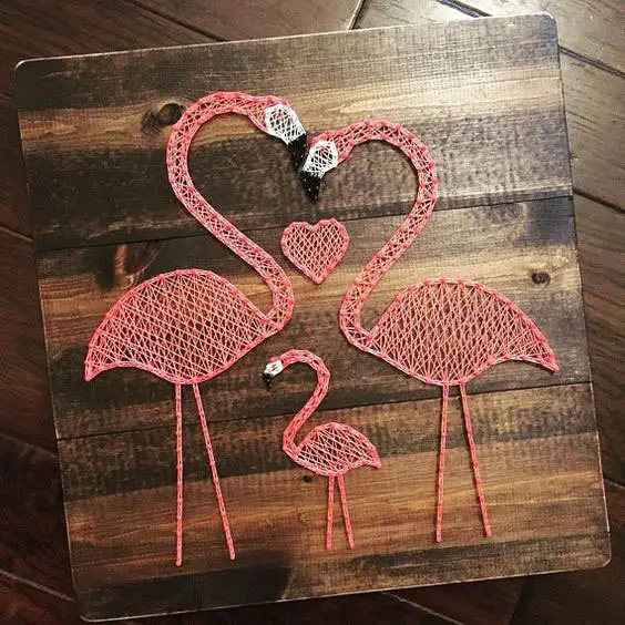 String art de família flamingo