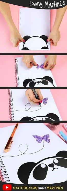 Caderno personalizado com panda e borboleta