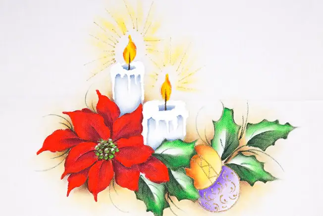 Pintura natalina vela, bola e flores