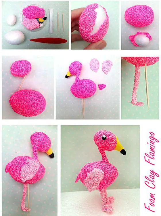 Decore com flamingos feitos com isopor