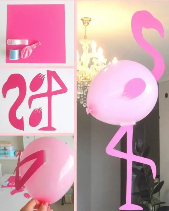 Enfeite de flamingo com balão