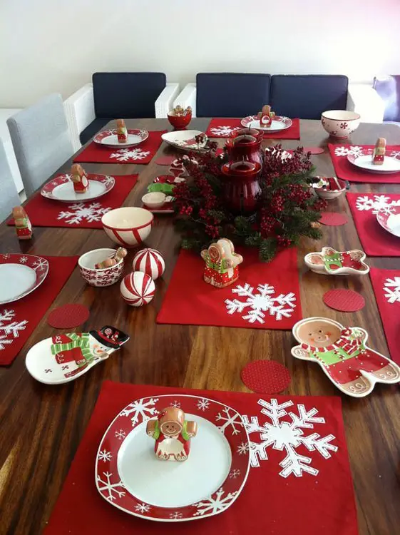 Decoração de Mesa de Natal Vermelho e Branco