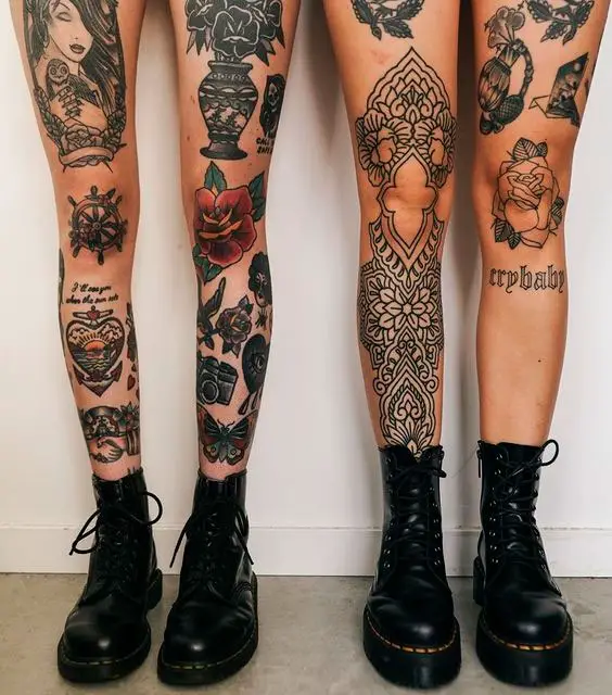 Tatuagens na perna old school 