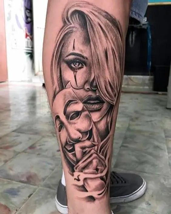 Tatuagem catrina feminina na perna