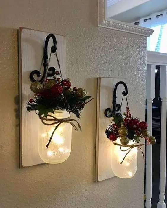 Arranjos de Natal com potes de vidro de luminária