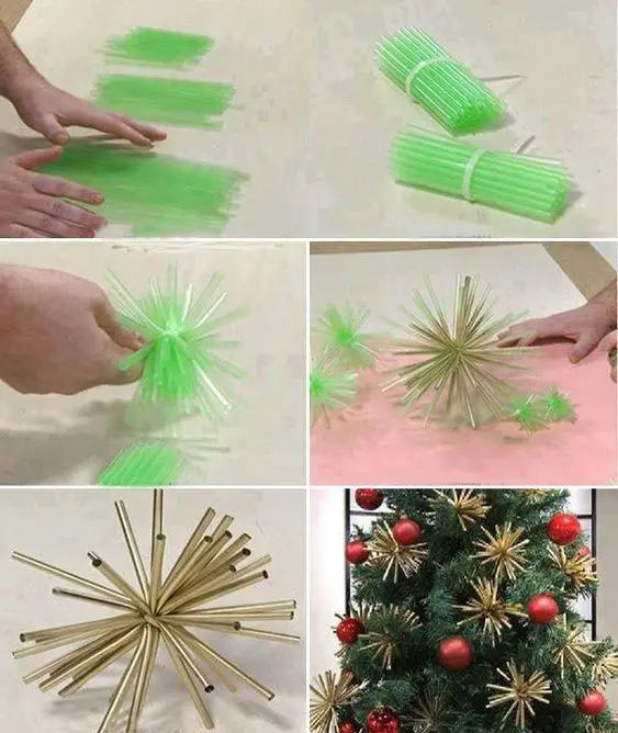 Enfeites de Natal artesanal com canudos plásticos
