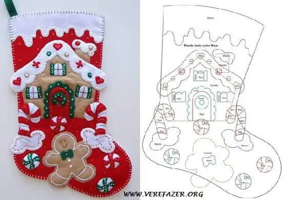 Meia de Natal com casinha e biscoitinho