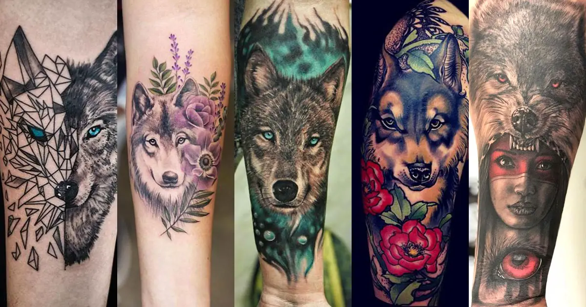Tatuagem de Lobo no Braço e Antebraço