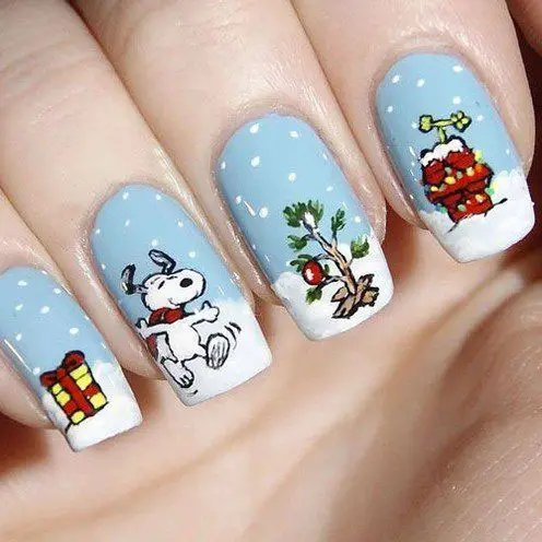 Unhas para Natal do Snoopy