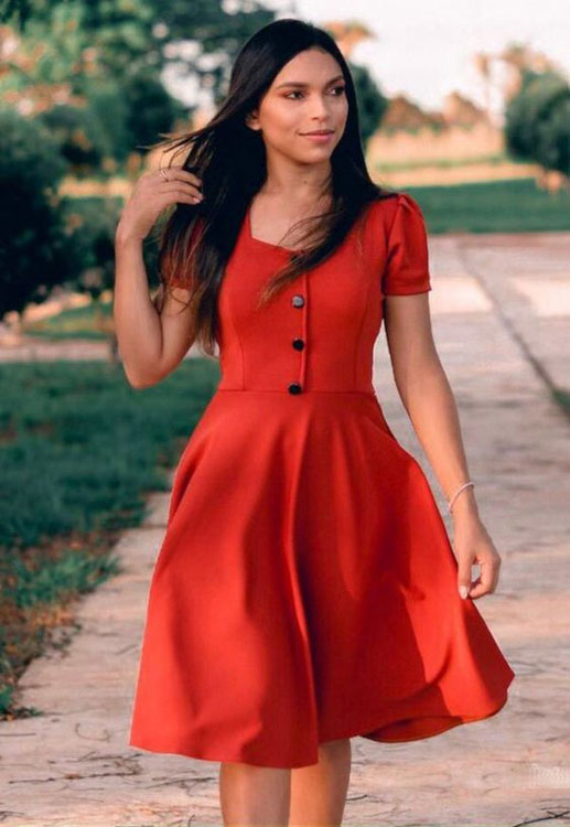 Vestido Godê Botões Frontal Vestido Godê Botões Frontal