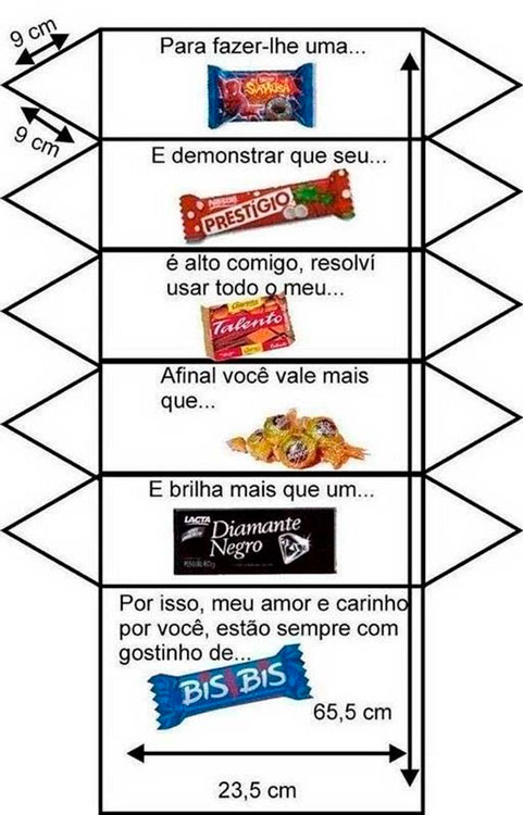 Esquema para montar a caixinha com chocolates para namorado Esquema para montar a caixinha com chocolates para namorado