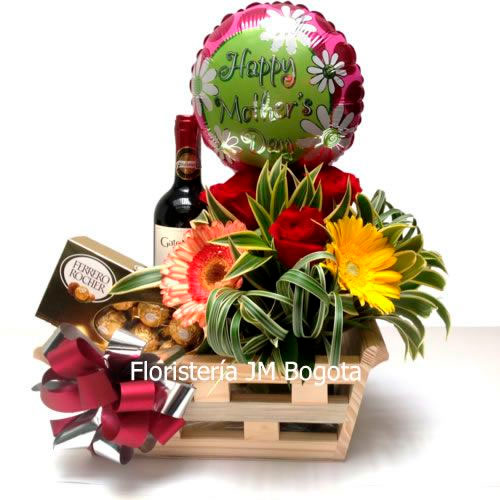 Cesta para o Dia das Mães com balão Cesta para o Dia das Mães com balão
