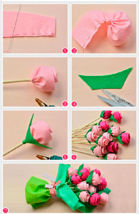 Buquê de flores de feltro para mãe Buquê de flores de feltro para mãe