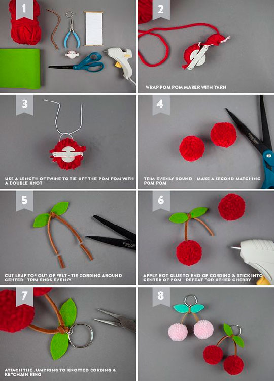 Chaveiro de pompom para o Dia das Mães Chaveiro de pompom para o Dia das Mães
