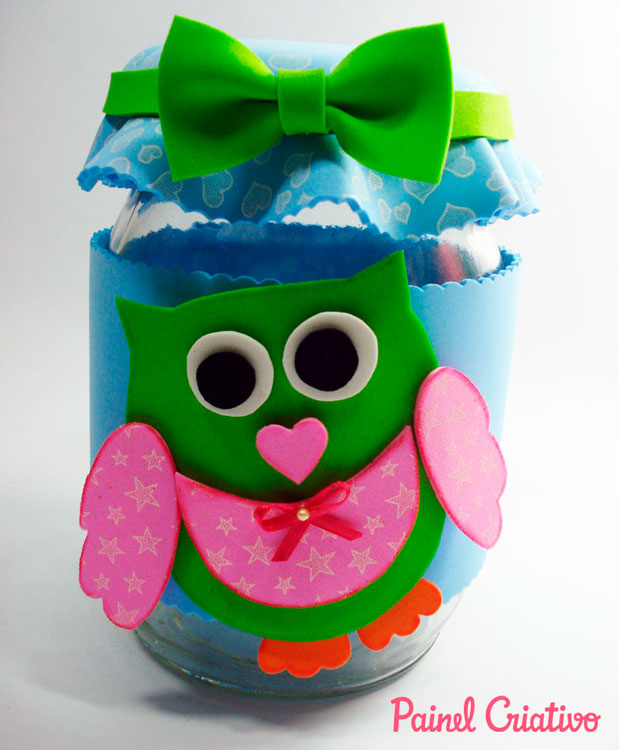Potinho de vidro com corujinha para mãe Potinho de vidro com corujinha para mãe