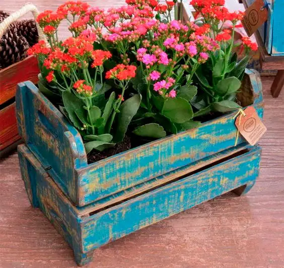 Floreira com caixotes de verduras