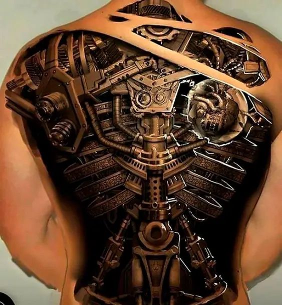 Tatuagens masculinas 3d nas costas maquinário