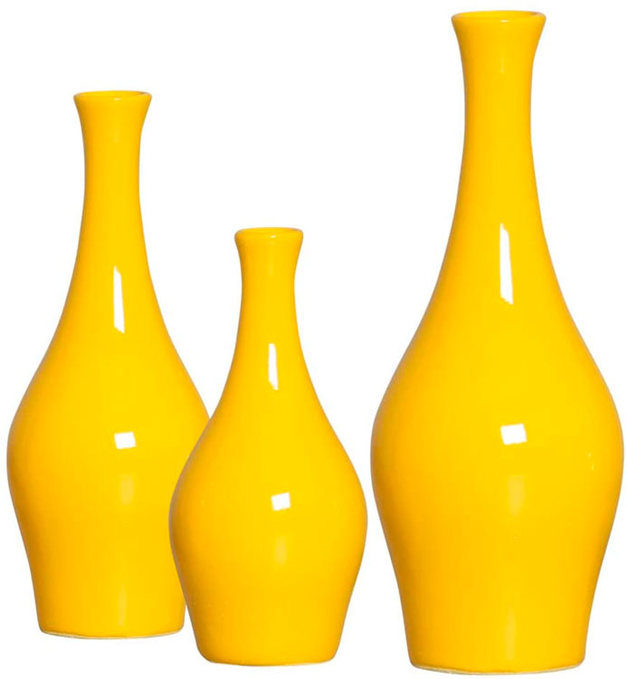 Trio de vasos de cerâmica para decorar o hall