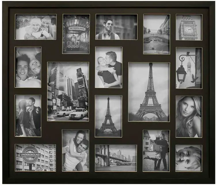 Porta-retratos de parede com fotos da família